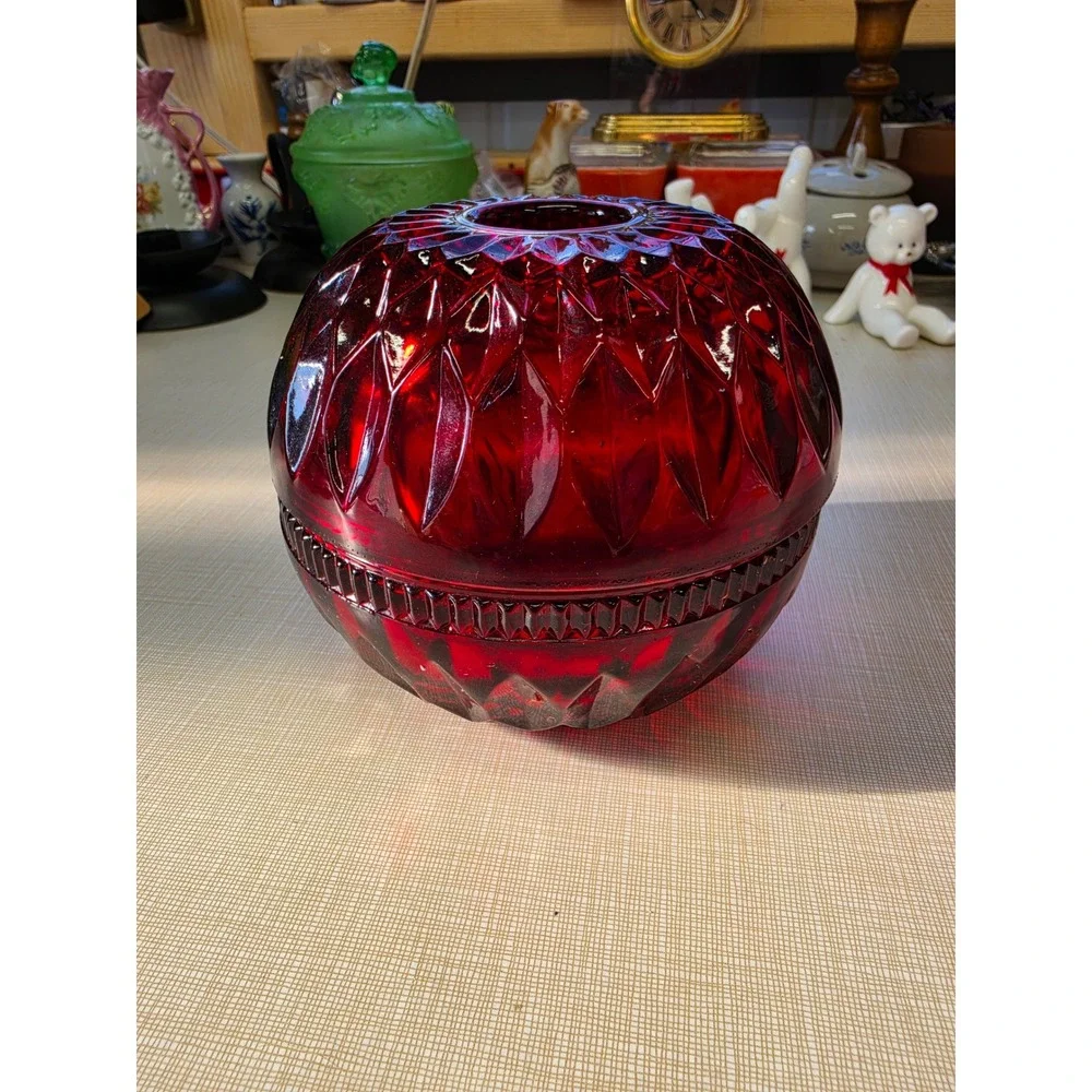 Vintage Ruby Red Glass Fairy Lamp Diamond Point 2 Piece Votive Candle Holder